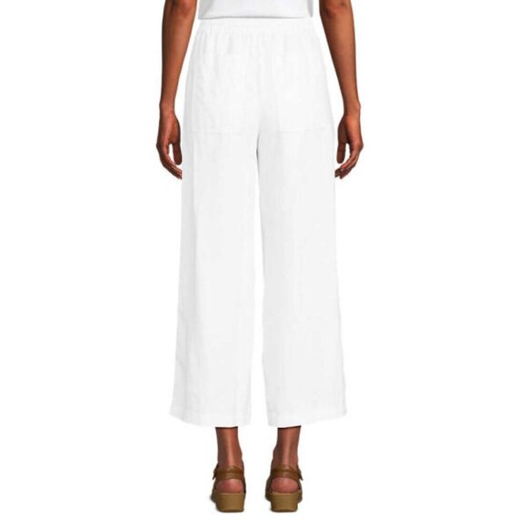 Lands End Women's Linen Wide Leg Pants Size LP High Rise Pockets Crop White Boho - Picture 10 of 10